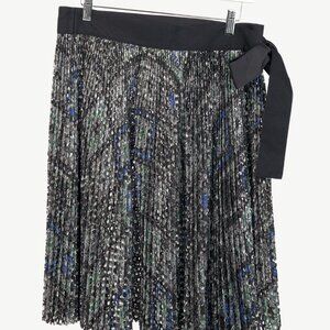 Sacai SS/17 Charcoal Cotton Perforated Eyelet Pleated Wrap Skirt